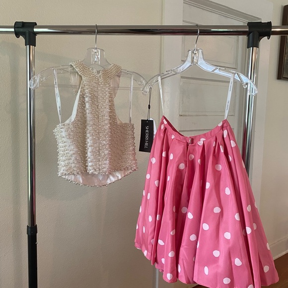 Sherri Hill Pearl White and Pink Polka Dot Prom Dress - Picture 2 of 5